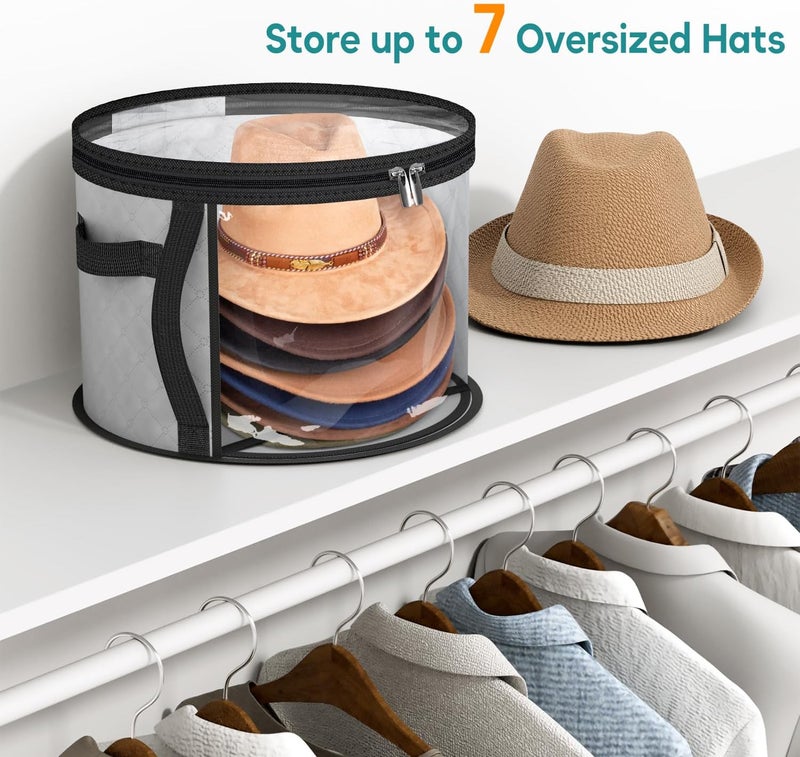 AOODA Oversized Clear Hat Storage Bag, Holds up to 7 Caps Cowboy Hat Organizer for Closet, Wide Brims Hat Case with Carrying Handles (Grey) - Image 3